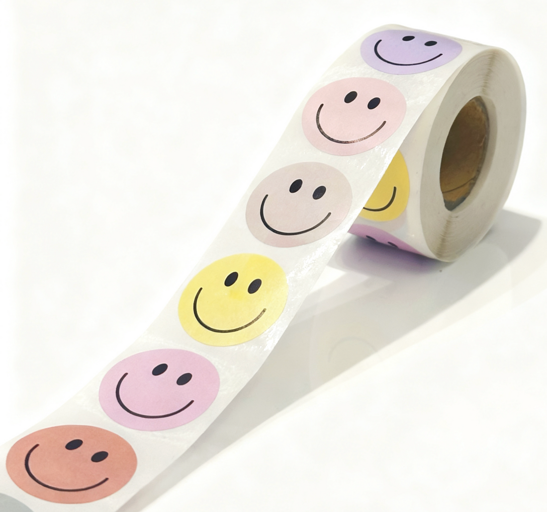 Pastel Smiley Face  Stickers 500 on a roll