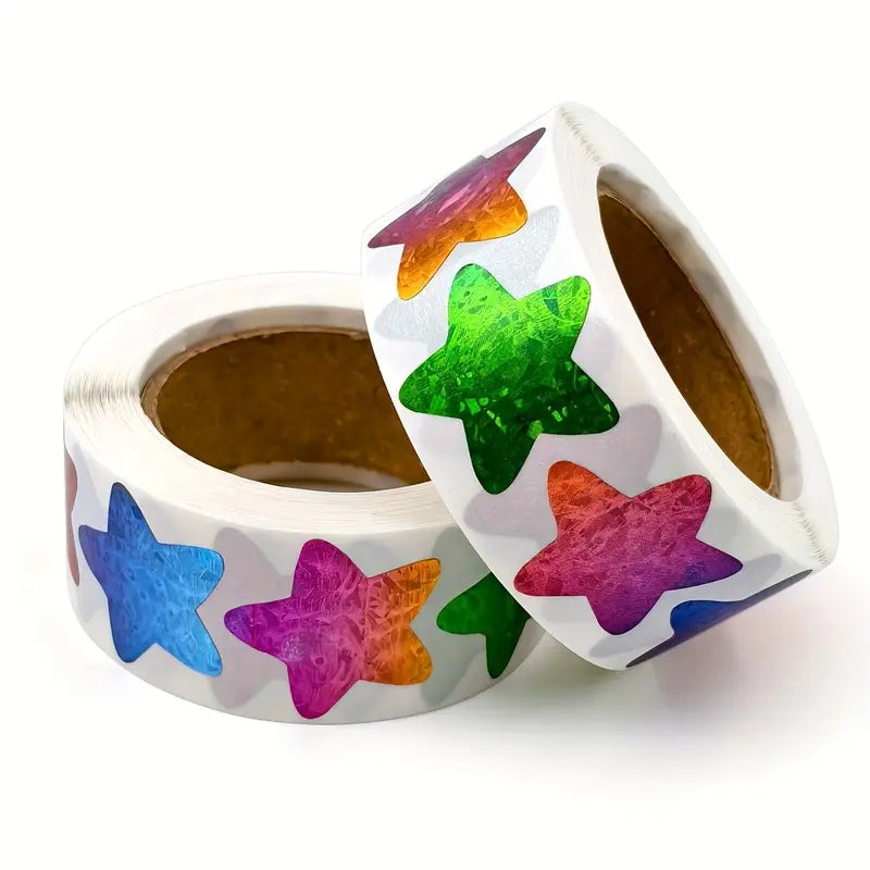 *NEW Gradual Rainbow STARS Multicolour Holographic Stickers 500 on a roll - Colourful Teacher Merit Stickers