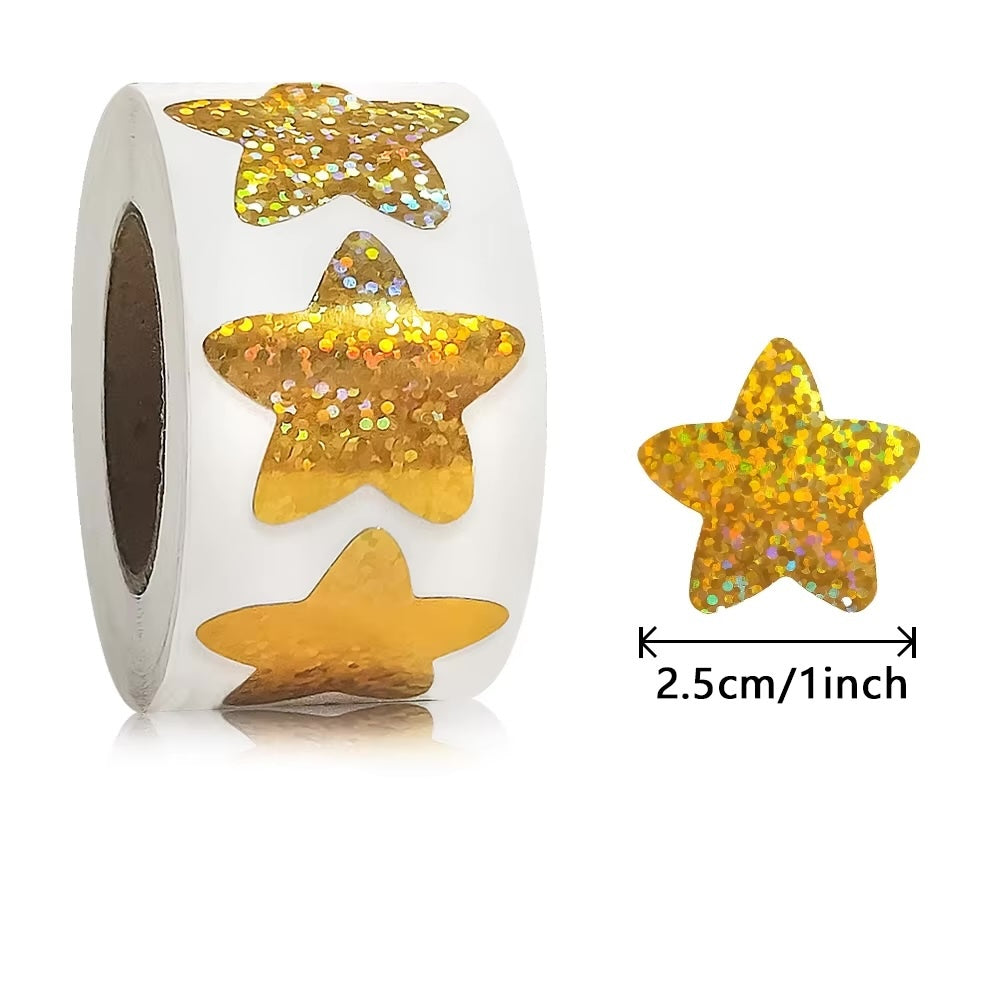 *STARS Sparkly Gold Holographic Metallic Stickers 500 on a roll