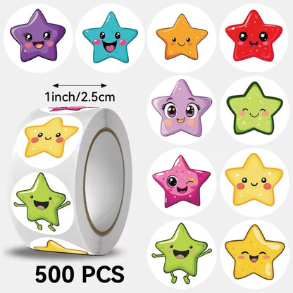 New Colourful Star Faces 500 stickers on a roll