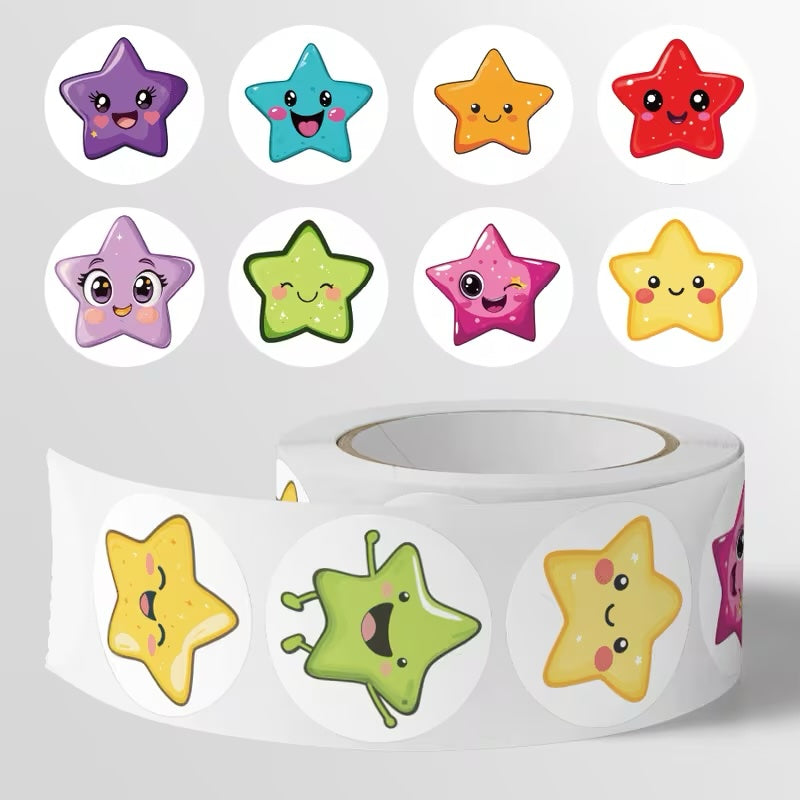 New Colourful Star Faces 500 stickers on a roll