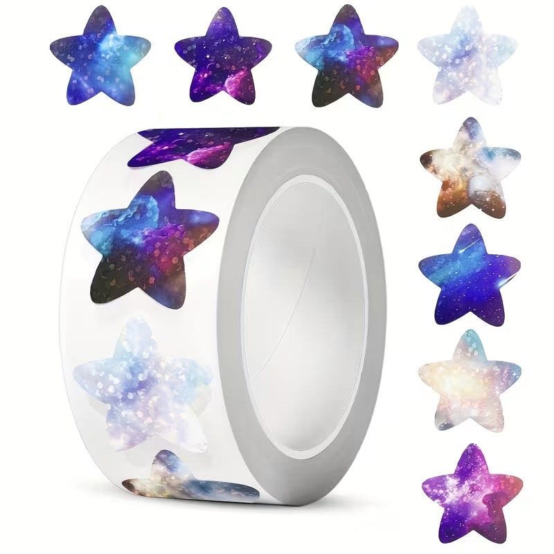 *STARS Midnight Starry Night Multicolour Holographic Stickers 500 on a roll - Colourful Teacher Merit Stickers