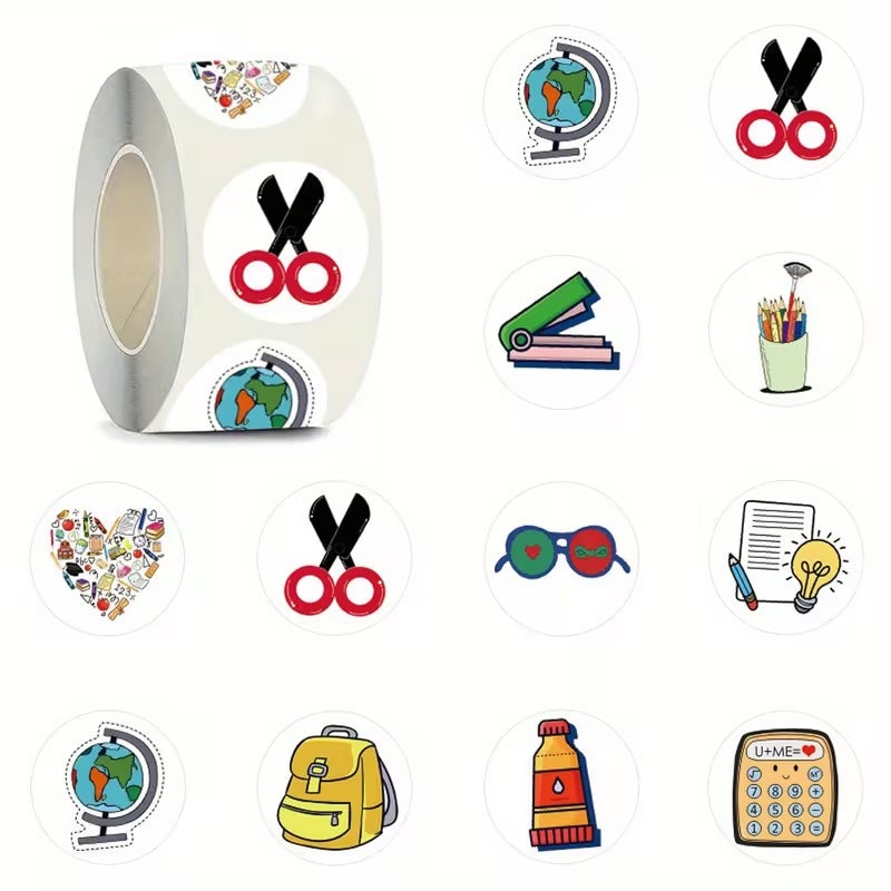 NEW! School Stationery Award Stickers 500 on a roll - Colourful Teacher Merit Stickers