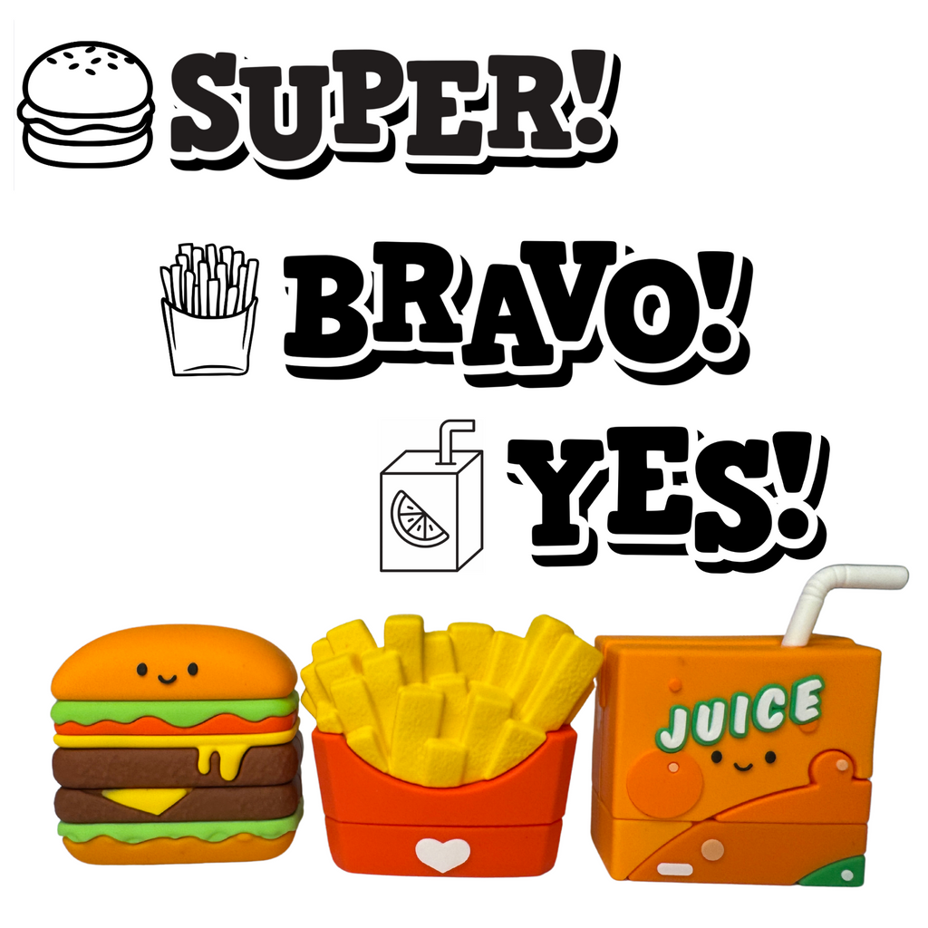 NEW! Super Snack Collection Fast Food Personalised Stamp Set - 3 x Teacher Stamps 40mm x 15mm