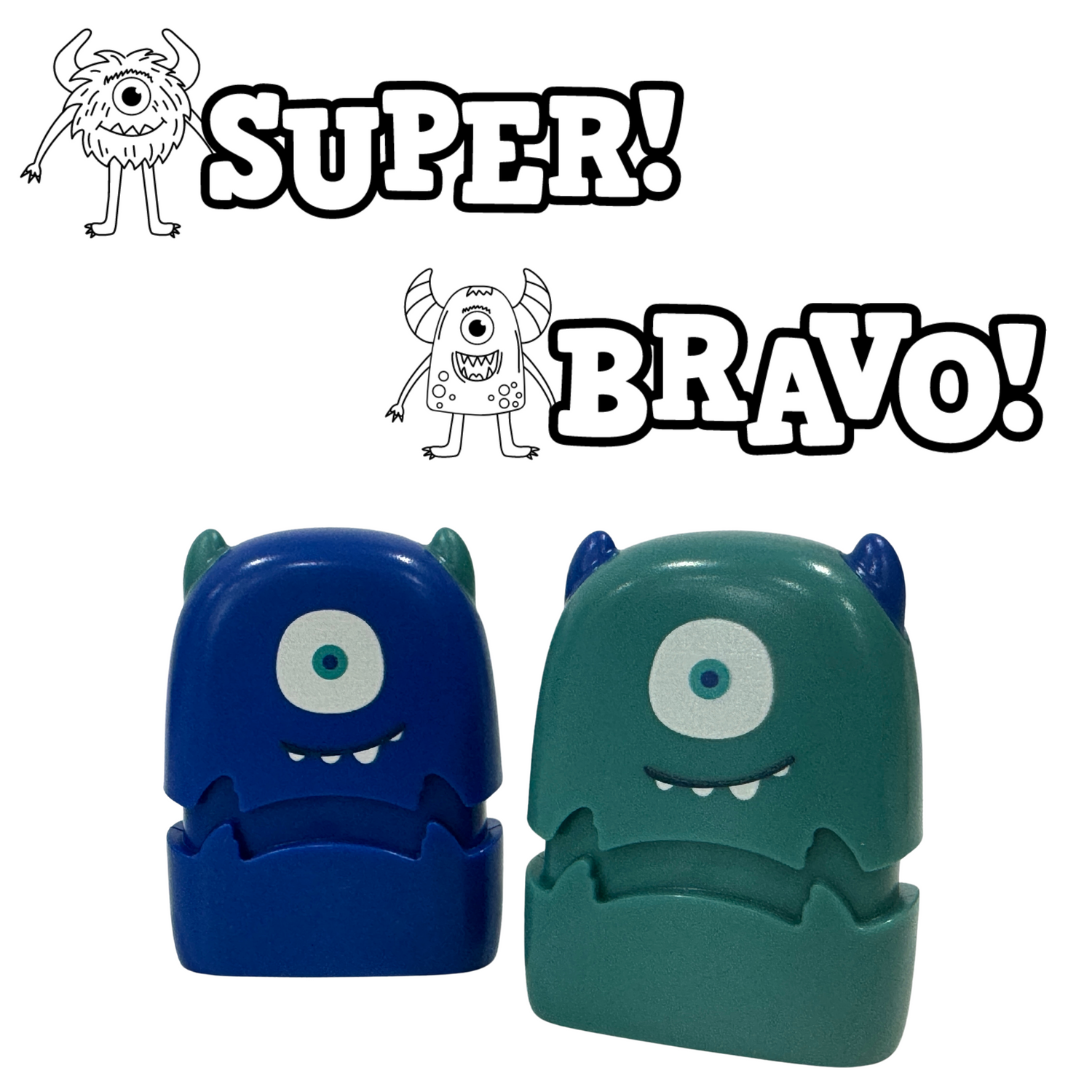 NEW!! Limited Edition Super &amp; Bravo Monsters Stamp Set - 2 x  Stamps 33mm x 13mm