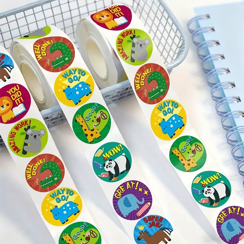 Super Job Animals Award Stickers 500 on a roll - Colourful Teacher Merit Stickers