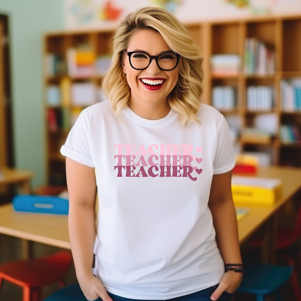 Pink Hearts  Teacher T-shirt