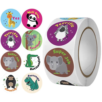 Terrific Animal Stickers 500 on a roll -  Colourful Teacher Merit Stickers