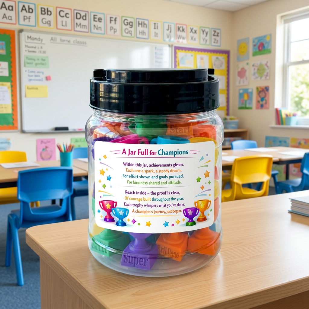 NEW!! Jar full of Champions - 30 Bright Colours Mini Trophies