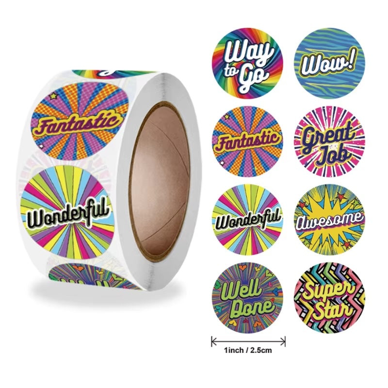 Way to Go Award Stickers 500 on a roll -  Colourful Teacher Merit Stickers