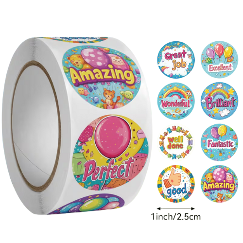 NEW! Wonderful Colourful Stickers 500 on a roll - Colourful Teacher Merit Stickers