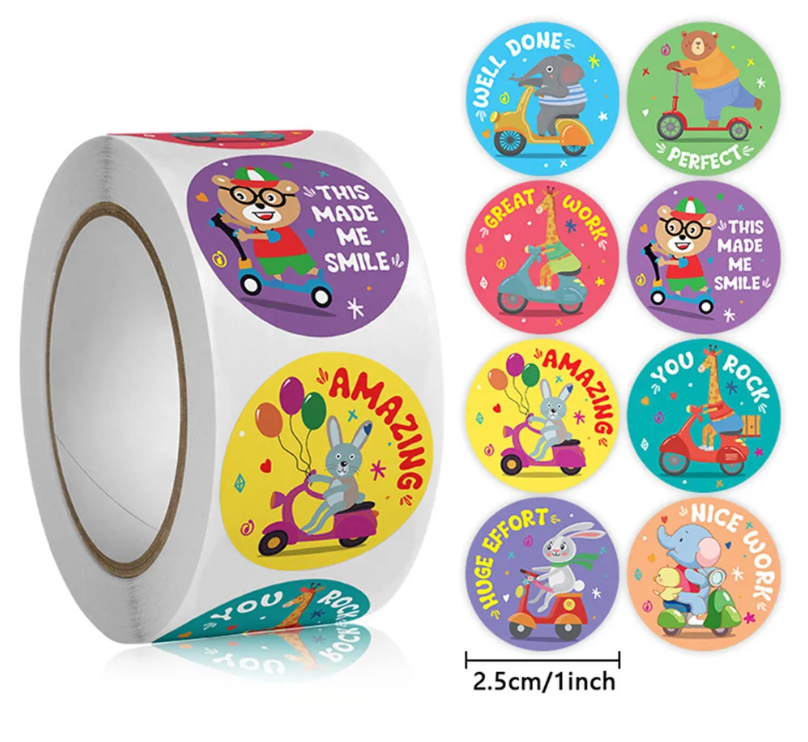 You Rock Cute Award Stickers 500 on a roll - Colourful Teacher Merit Stickers