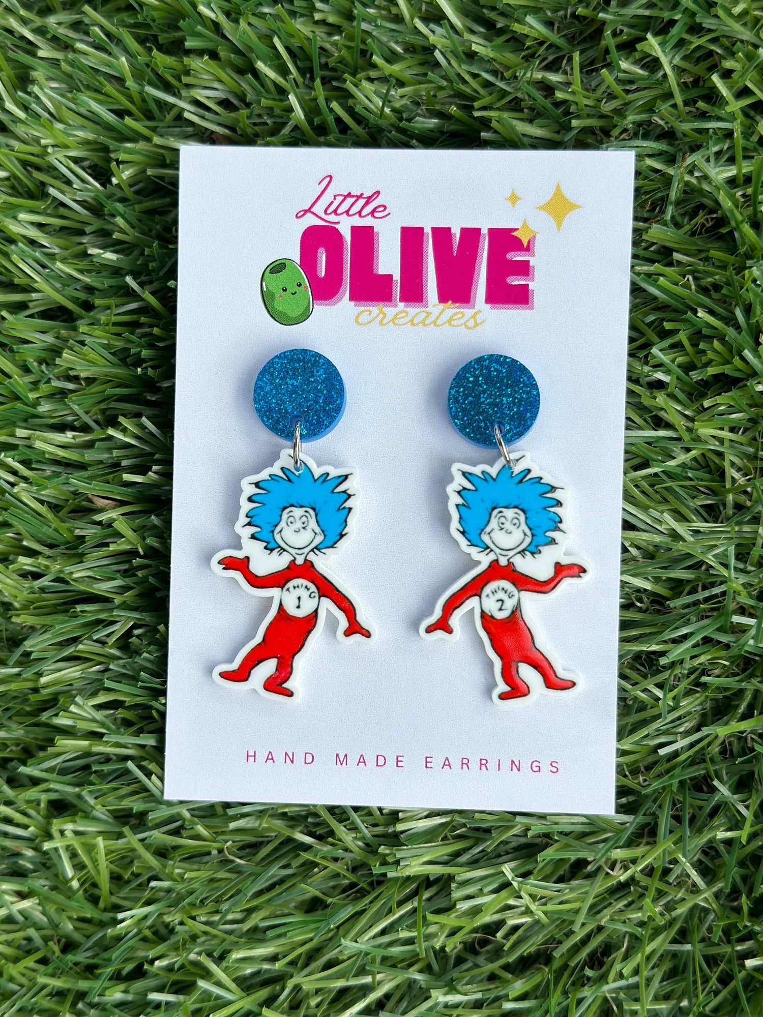 Dr Seuss Thing 1 and Thing 2 Dangle Earrings