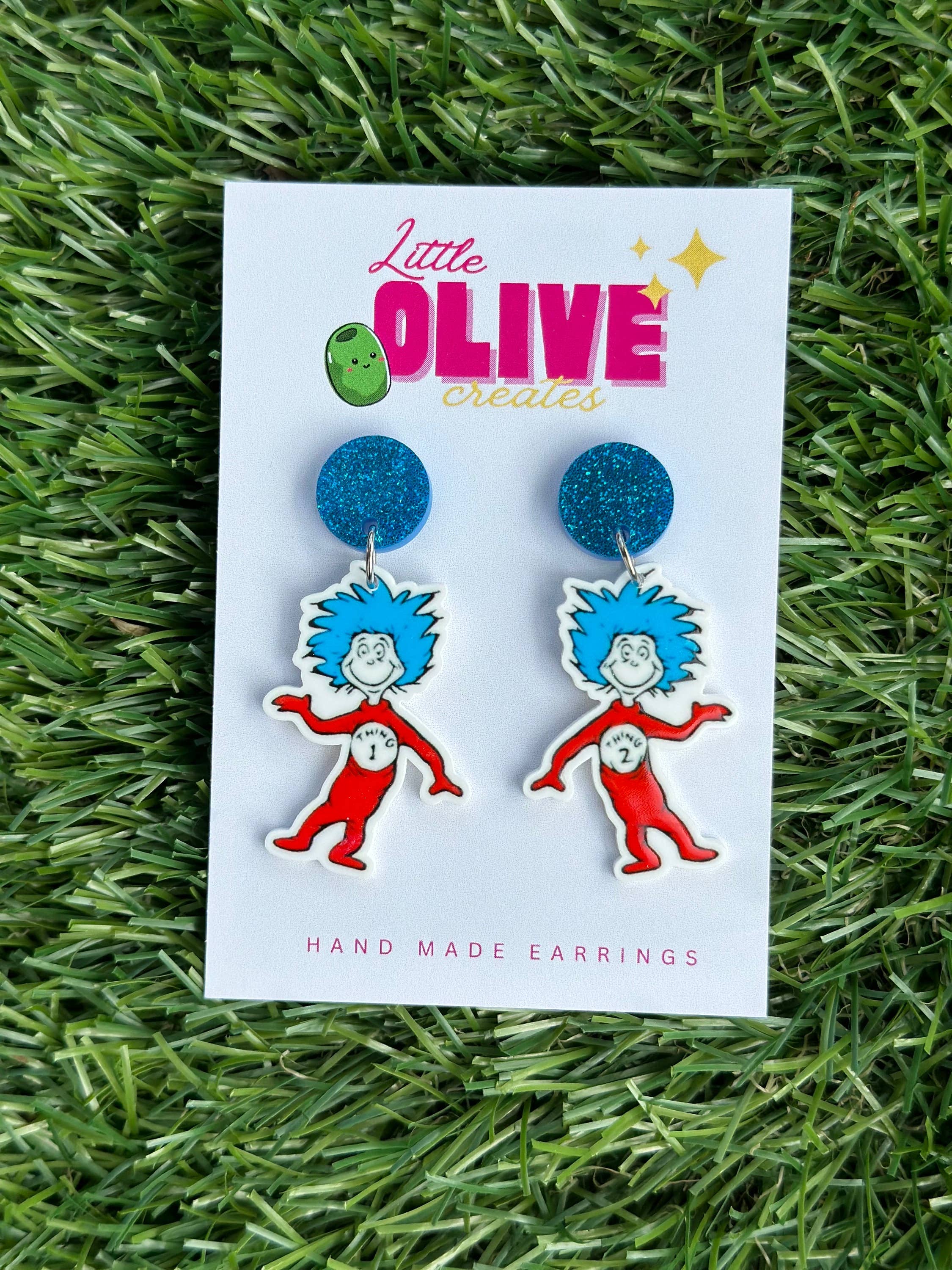 Dr Seuss Thing 1 and Thing 2 Dangle Earrings