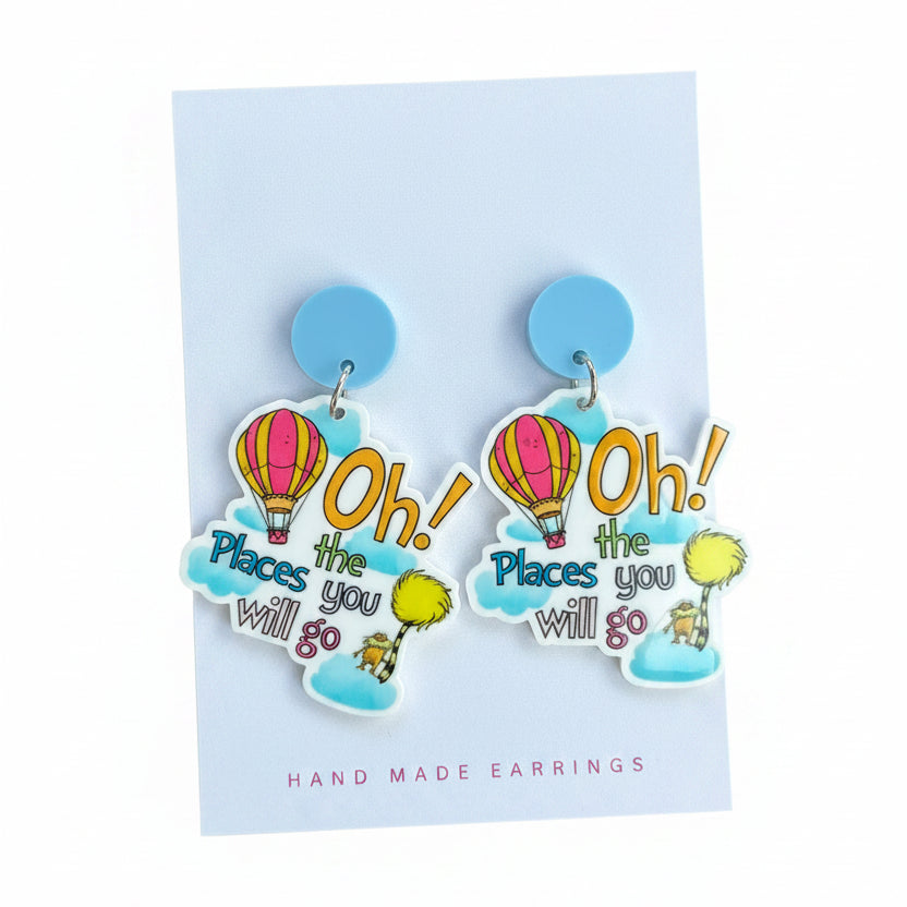 Pair of earrings with hot air balloon design on a &