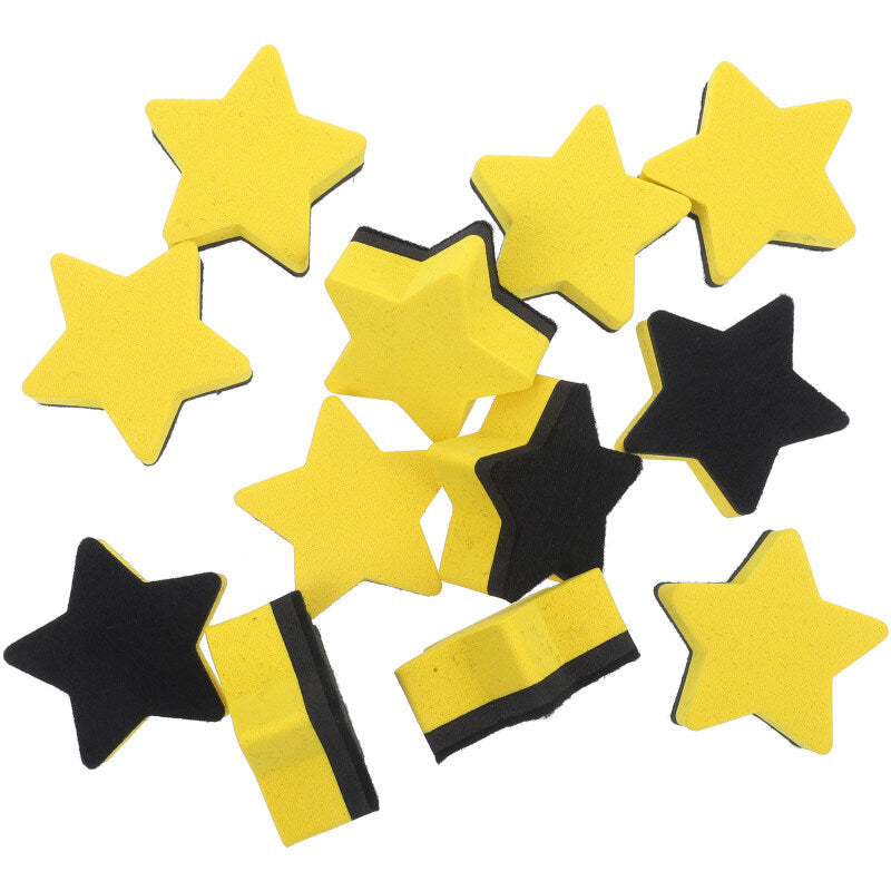 12 STARS Yellow Mini Magnetic Whiteboard Erasers