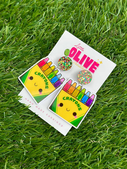 Crayon Box Teacher Dangle Earrings - Creative Tribute: Stud