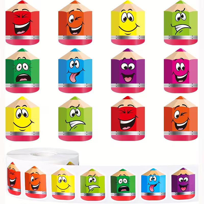 *NEW Colourful PENCILS Award 500 on a roll - Colourful Teacher Merit Stickers