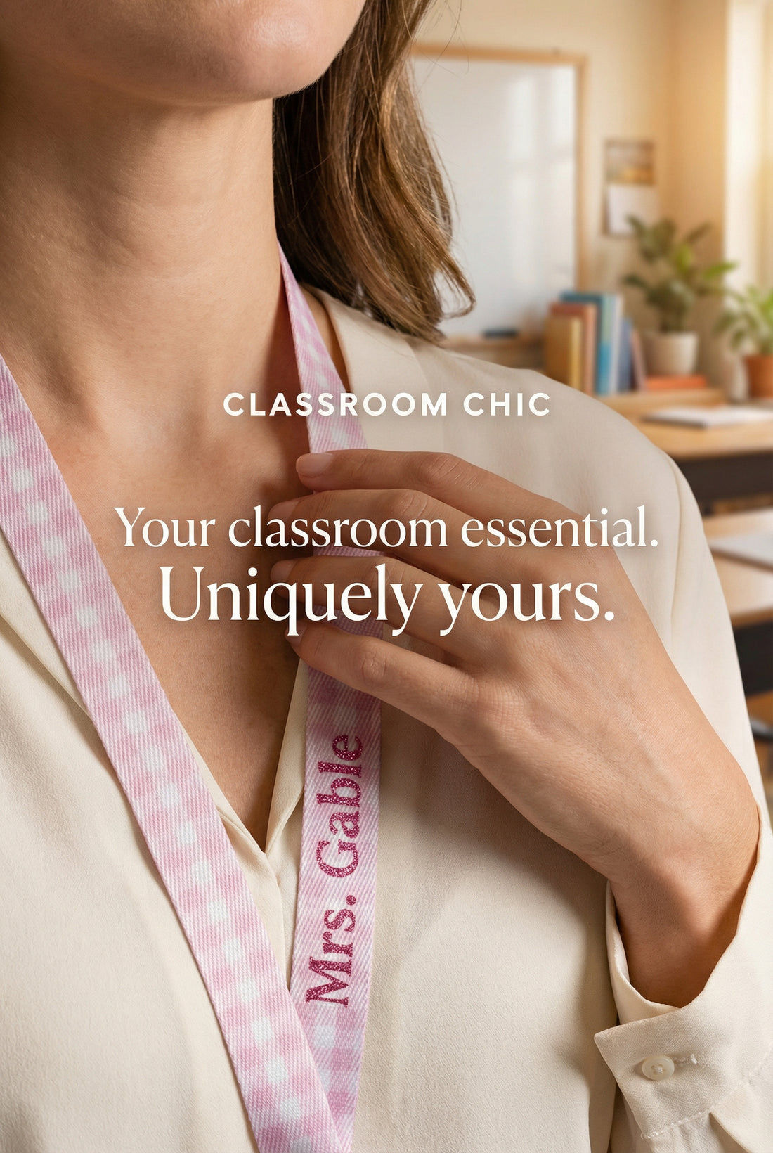 Pastel Pink Gingham Personalised Lanyard