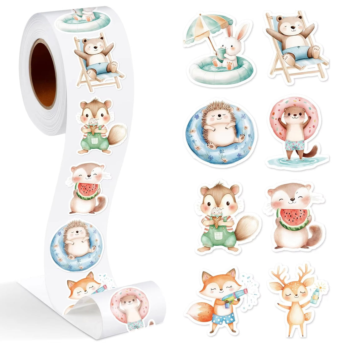 NEW! Cute Woodland Animals Stickers 500 on a roll - Colourful Teacher Merit Stickers