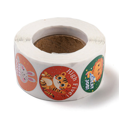 Cute Animals 3 Stickers 500 on a roll - Colourful Teacher Merit Stickers