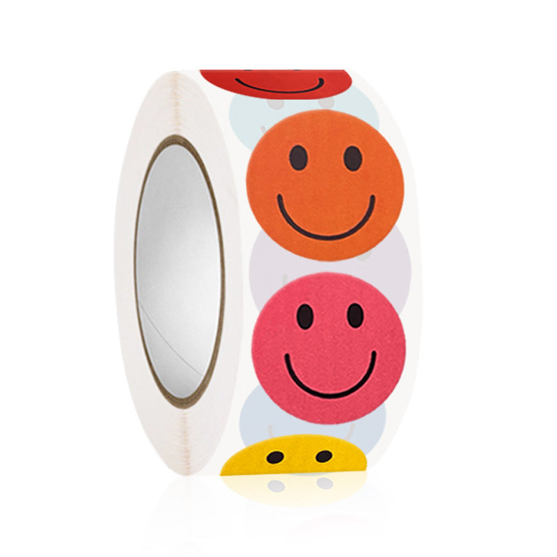 NEW Colourful Smiley Face  Stickers 500 on a roll - Colourful Teacher Merit Stickers
