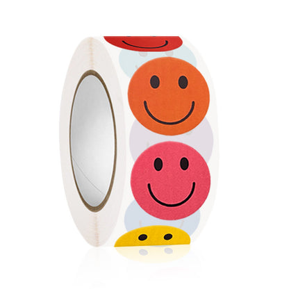 NEW Colourful Smiley Face  Stickers 500 on a roll - Colourful Teacher Merit Stickers