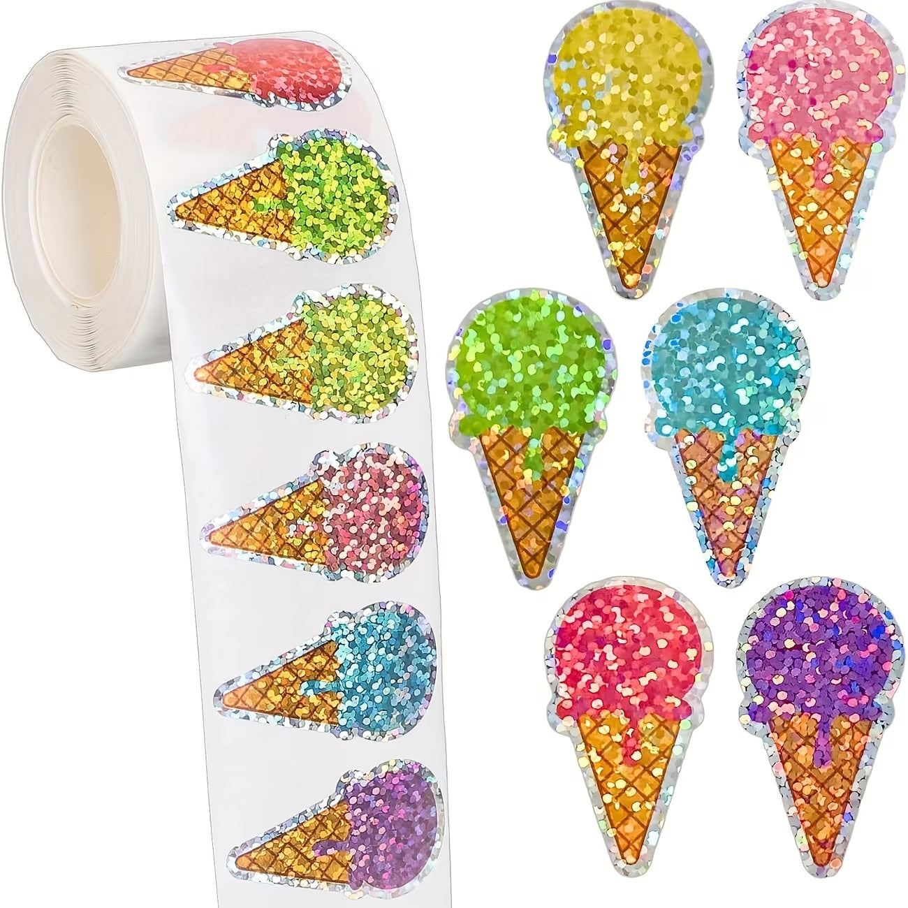 *Holographic LARGE Ice Cream Stickers 500 on a roll