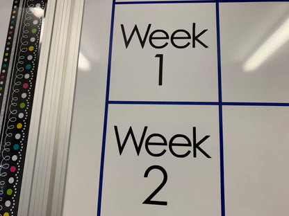 Aus Made Whiteboard Calendar - Wall Organiser for school or office - Decals Only - Days of the Week and Week Numbers -