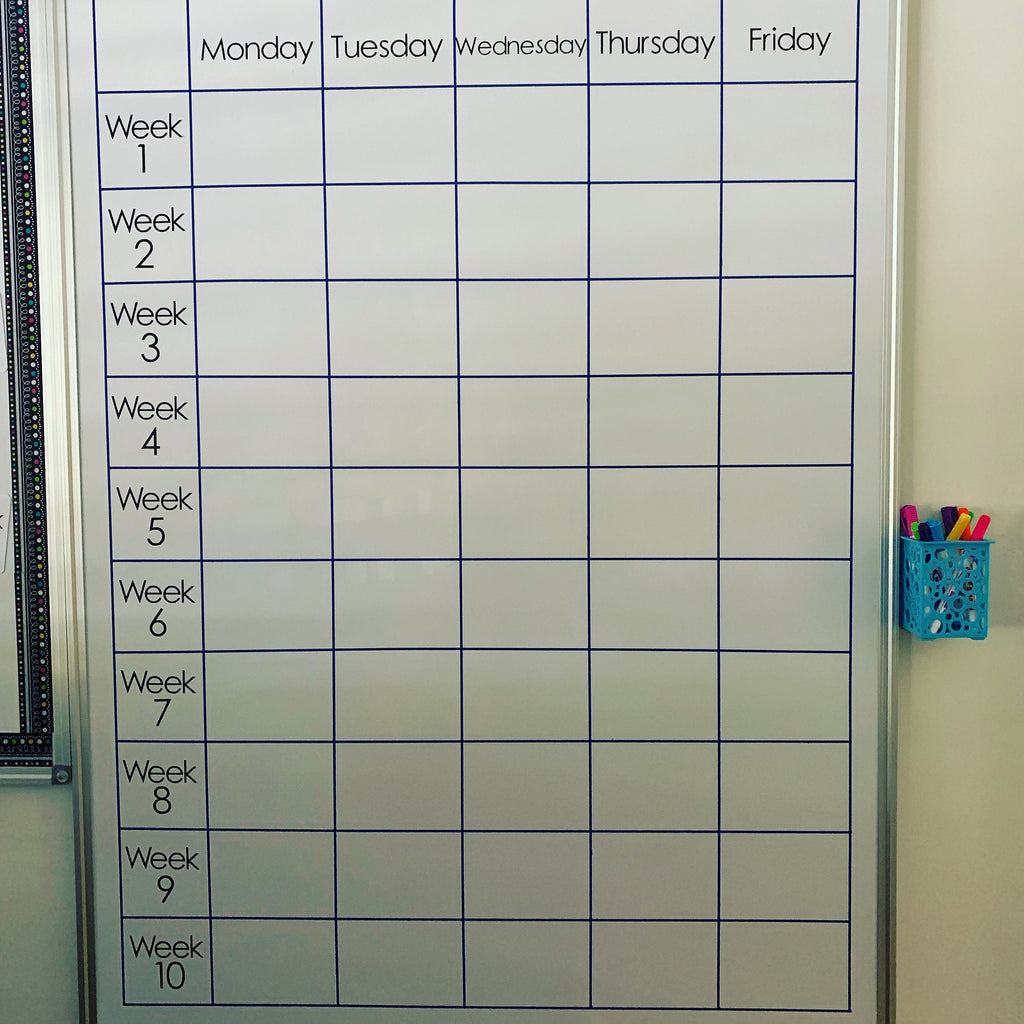 Aus Made Whiteboard Calendar - Wall Organiser for school or office - Decals Only - Days of the Week and Week Numbers -