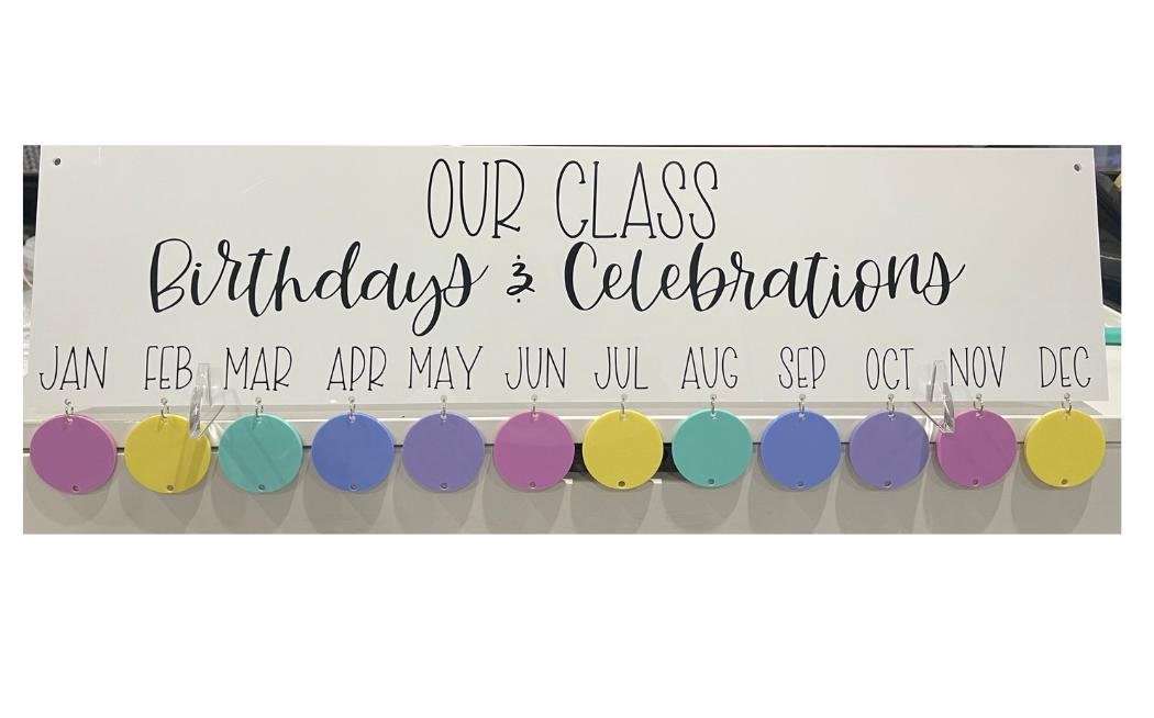 ALL NEW!!! Large WHITE Class Birthdays Chart with Pastel Tags