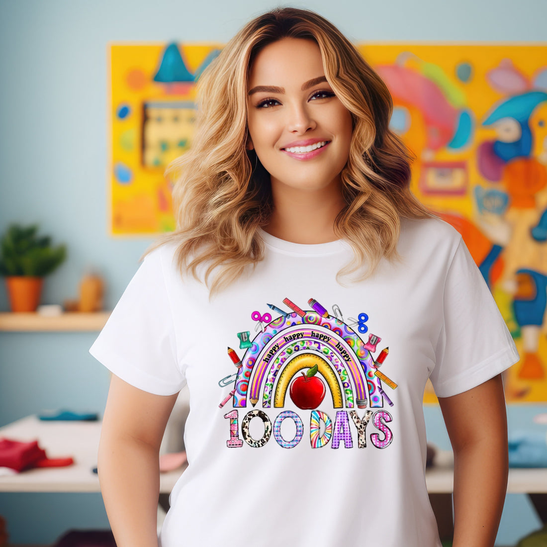 Teacher T-shirt - 100 Days - Rainbow