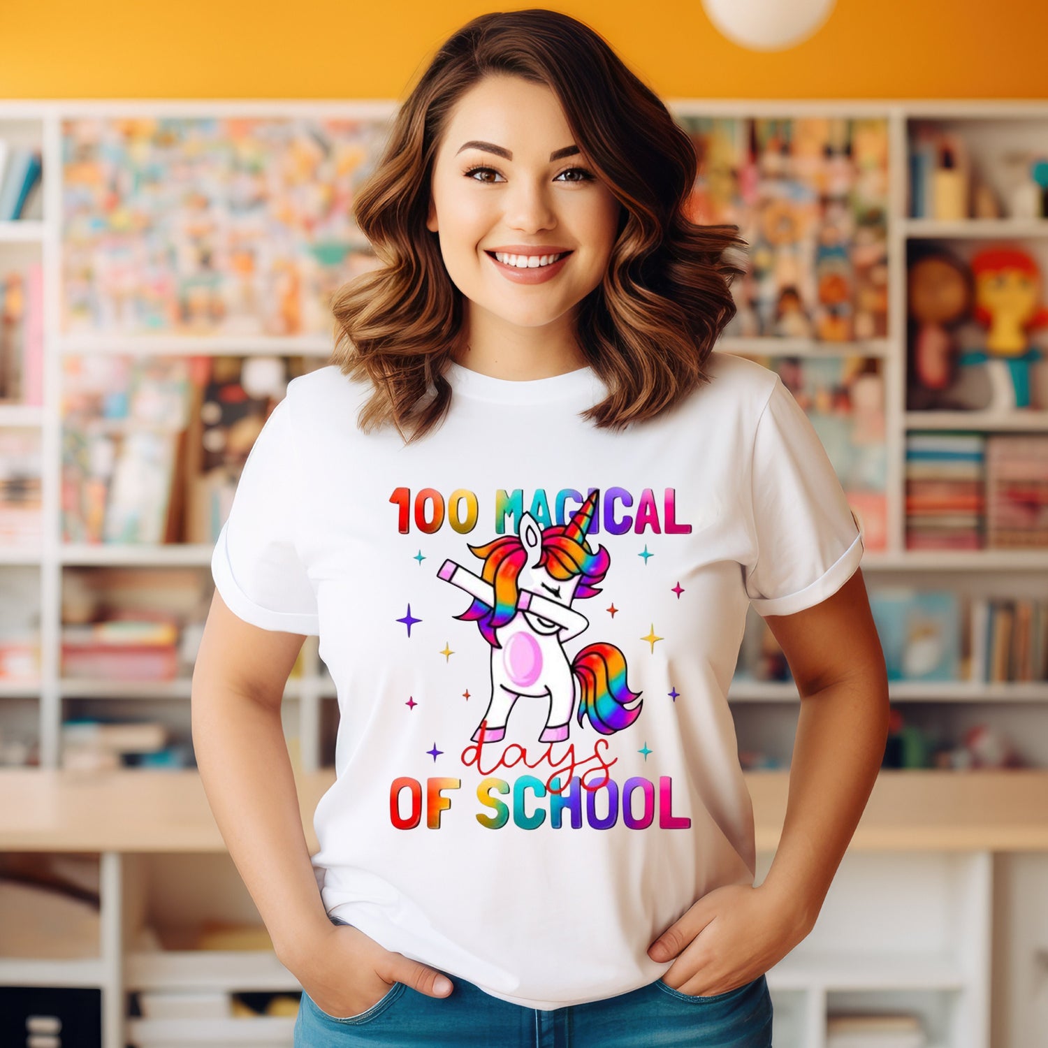 Teacher T-shirt - 100 Days - Dabbing Unicorn