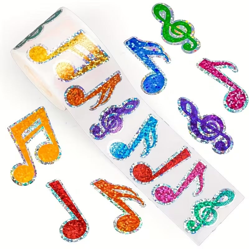 *LARGE Music Notes Holographic Stickers 500 on a roll - Colourful Teacher Merit Stickers