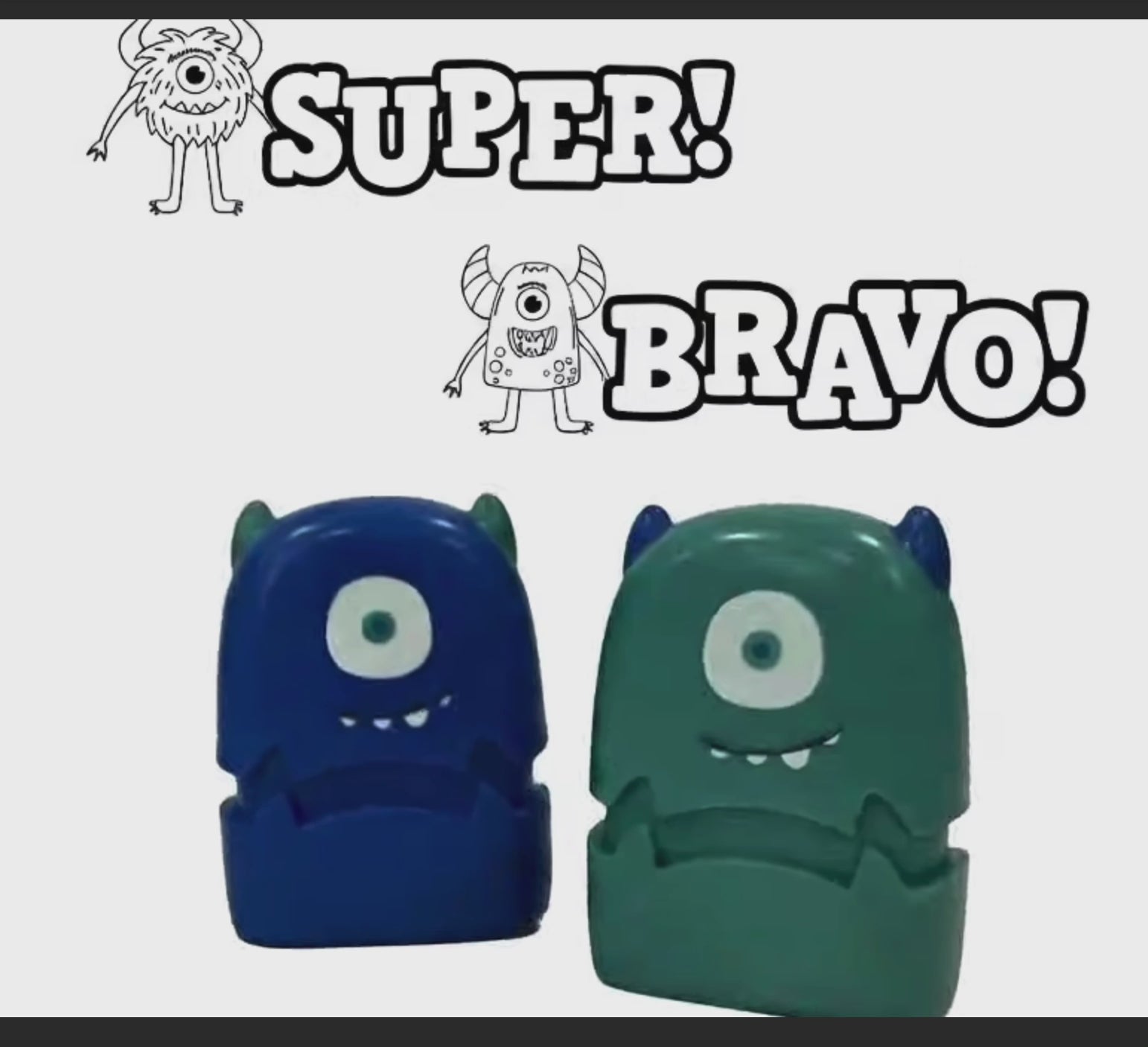 Super &amp; Bravo Monsters Stamp Set - 2 x  Stamps 33mm x 13mm