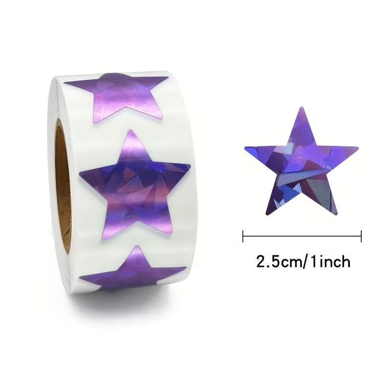*STARS Purple Holographic Stickers 500 on a roll - Colourful Teacher Merit Stickers