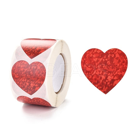 *HEARTS Red Holographic Print Stickers 500 on a roll