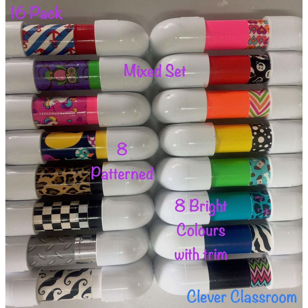 16 Pack Mixed Set Bright Colours and Patterns Whisper Phones - Clever Classroom