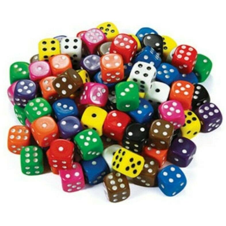 Dark Slate Gray 16mm coloured dice 6 sided bright colours 100 dice in a jar.