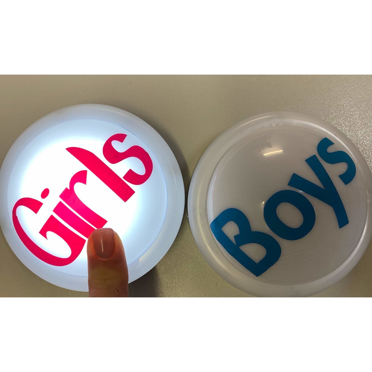 2 x small Tap / Touch / Push Lights -  for classroom use.  &quot;Boys&quot; and &quot;Girls&quot; - Clever Classroom
