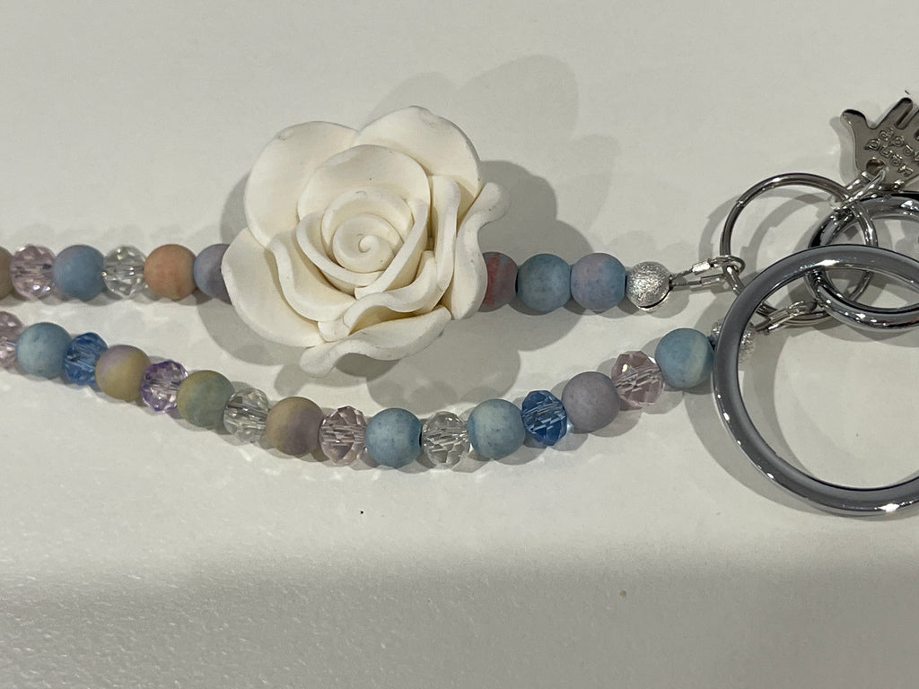 Dark Gray NEW!! CAMELIA Pastel Rainbow Agate and Crystal Lanyard - Hand Made to Order