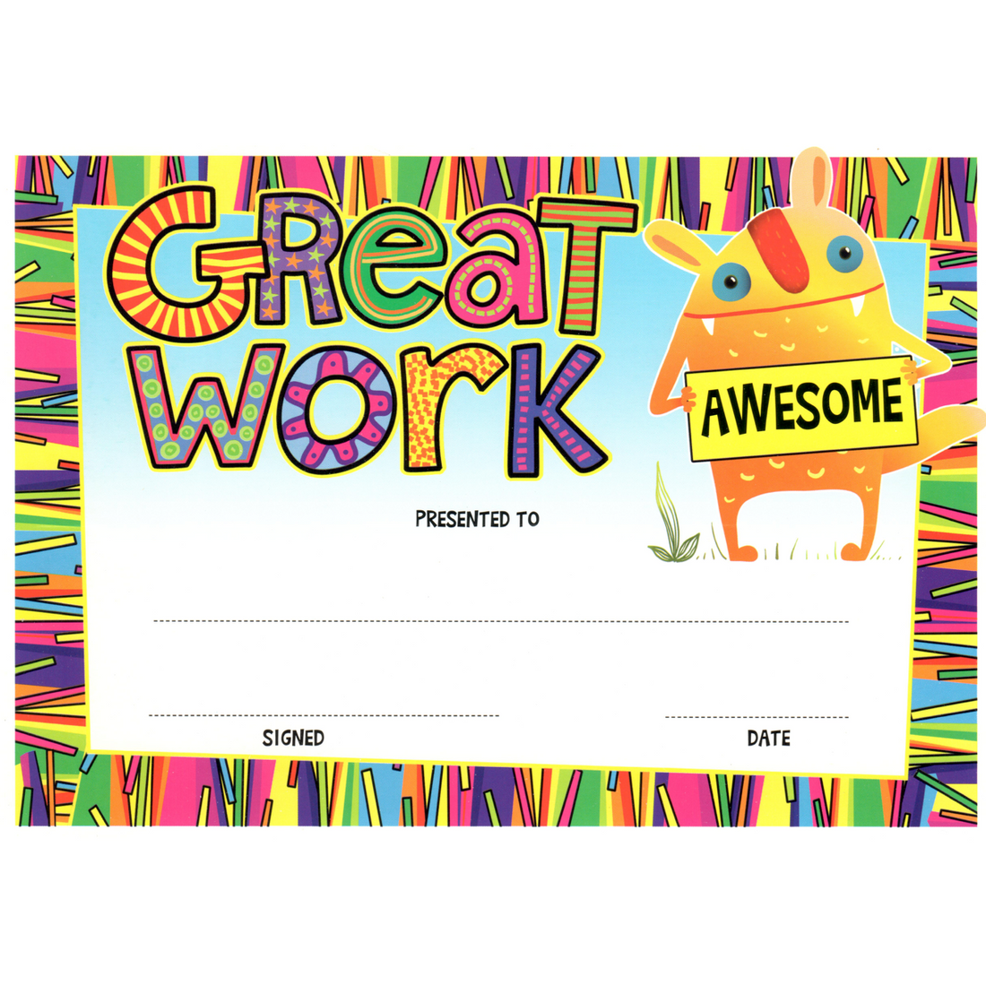 Dark Khaki 25 &quot;Great Work&quot; Award Student Award Certificates