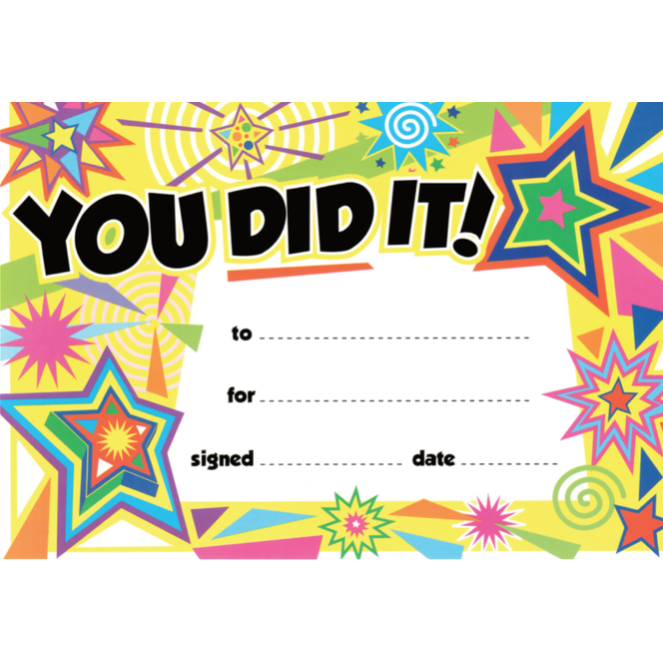 Dark Slate Gray 25 "You did it!" Student Award Certificates
