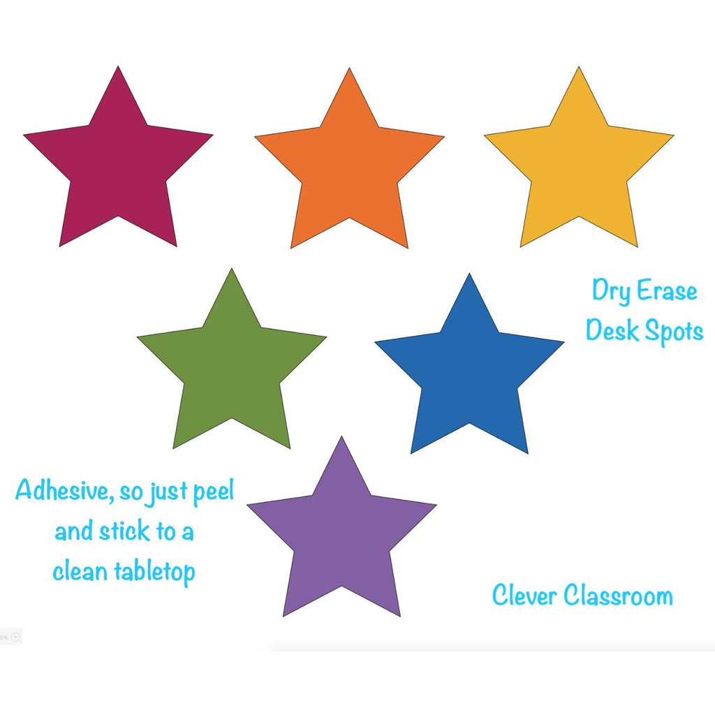 cleverclassroom-net-au - 28cm Aus Made - Classroom STAR Desk Spots - Dry Erase STARS - Dry Erase Desk Spots