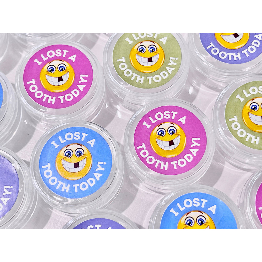 Light Gray Colourful Smiley "I lost a tooth today" take home containers 24 set