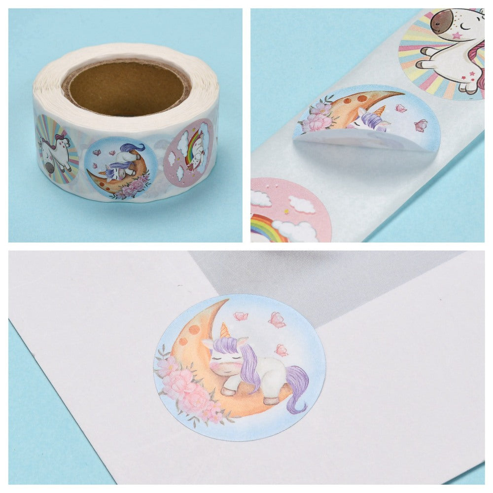 Light Gray *Unicorn Cute Stickers 500 on a roll - Colourful Teacher Merit Stickers