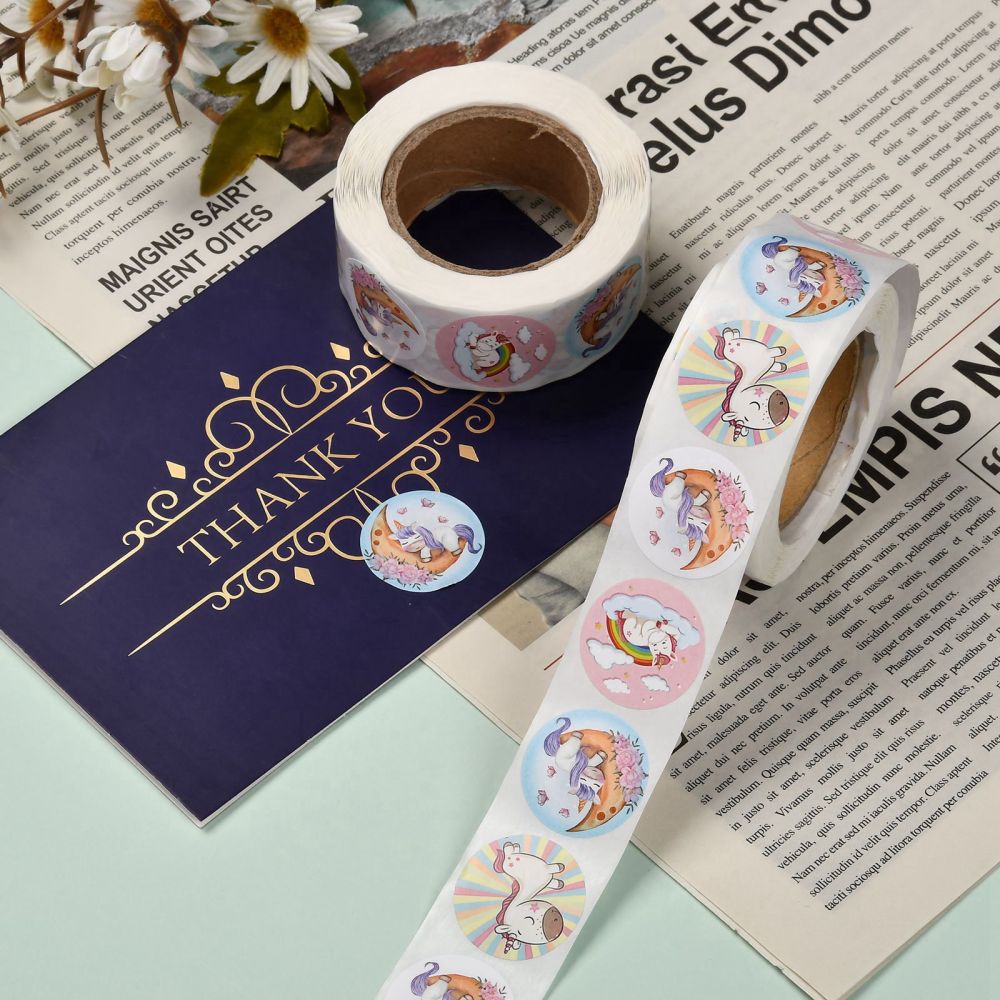 Gray *Unicorn Cute Stickers 500 on a roll - Colourful Teacher Merit Stickers
