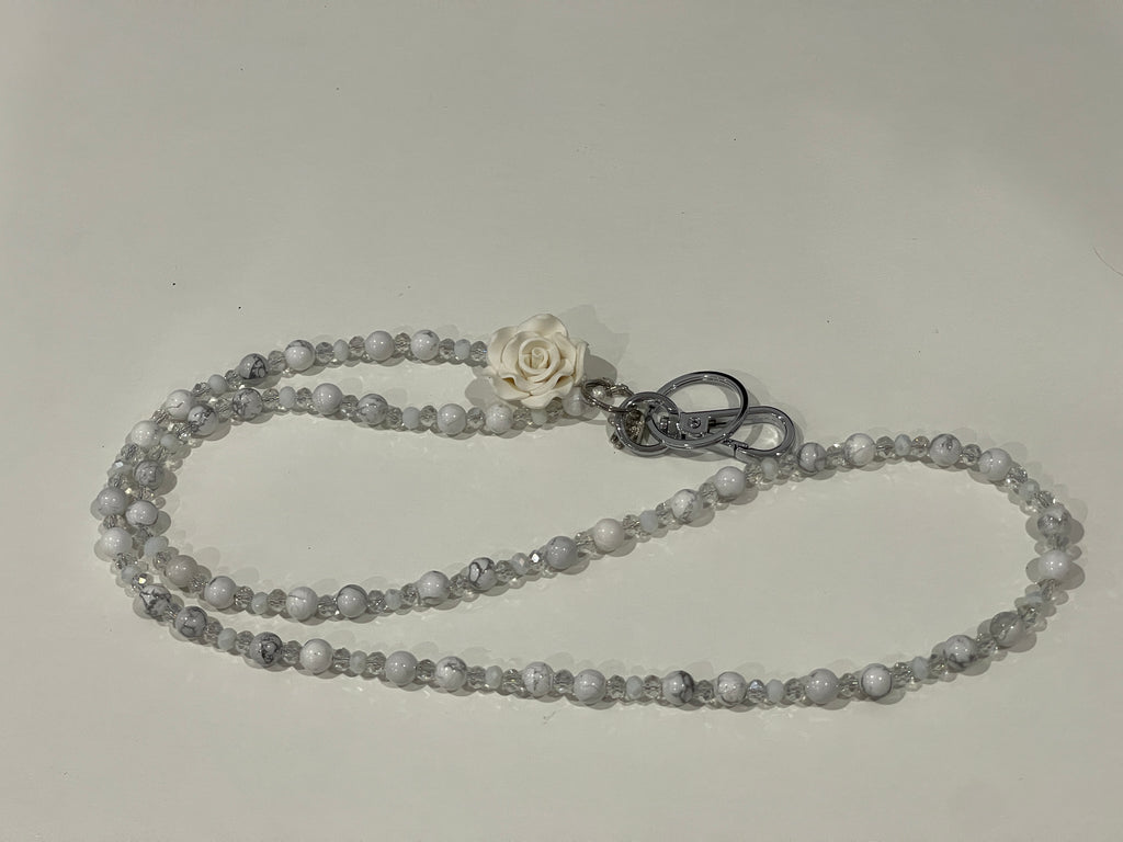 Dark Gray NEW!! CAMELIA Grey Marble and Crystal Lanyard - Hand Made to Order