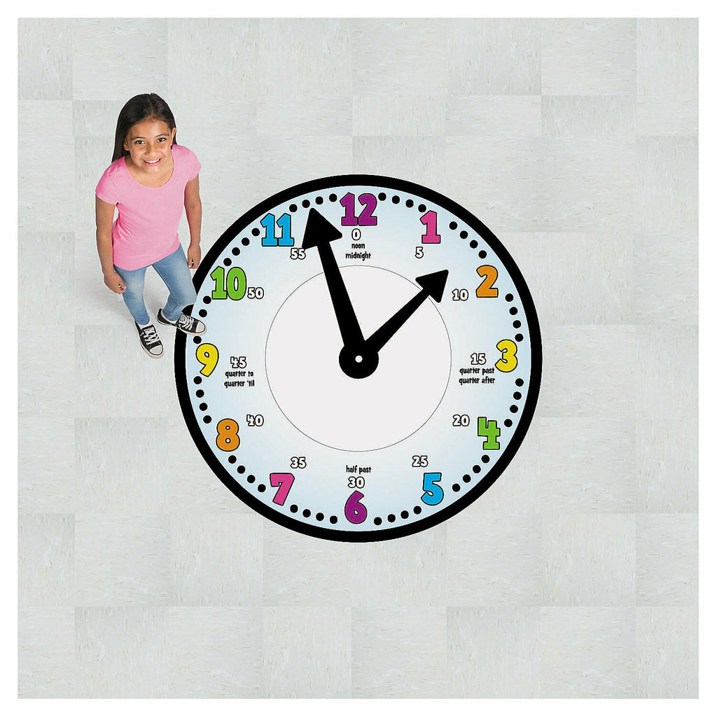 Light Gray Giant Clock Vinyl Floor / Window Clings Classroom Play Bedroom learn time