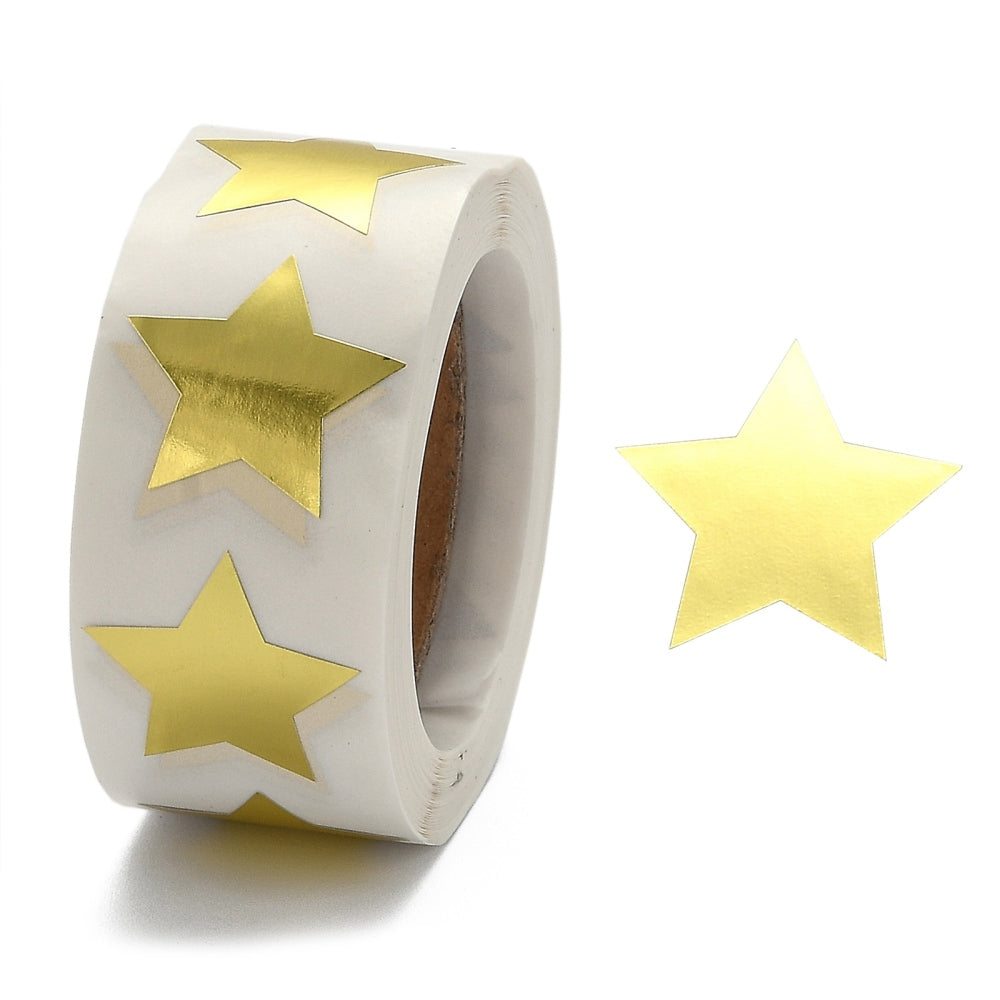 Gray * STARS Shiny Gold Stickers 500 on a roll - Colourful Teacher Merit Stickers